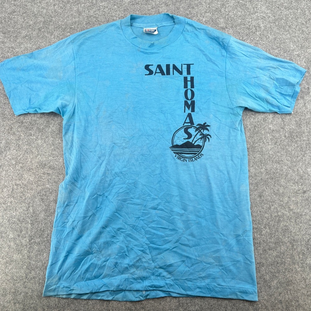 Vintage Hanes Saint Thomas Virgin Islands T-Shirt Blue‎ Single Stitch Mens Large